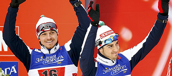 Federico Pellegrino e Dietmar Nöckler sul podio dei mondiali
