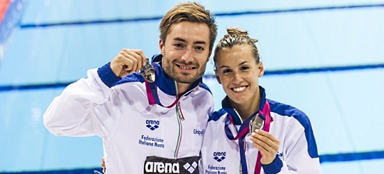 Maicol Verzotto e Tania Cagnotto sul podio