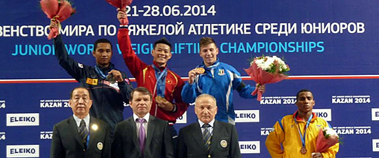 Mirco Scarantino sul podio dei campionati del mondo di Kazan