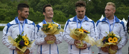 Luca Ferraina, Danilo Auricchio, Marco Veglianti e Luca Rodegher sul podio dei campionati europei