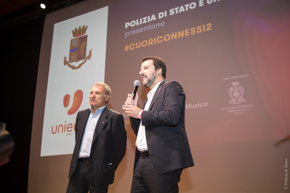 Cuoriconnessi2, l’evento alla presenza del ministro dell’Interno Matteo Salvini, del capo della Polizia Franco Gabrielli e di 1.200 studenti.