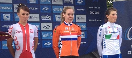 Elisa Longo Borghini sul podio dei Campionati europei