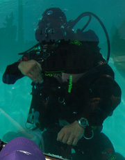 Un sommozzatore durante un'esibizione in vasca