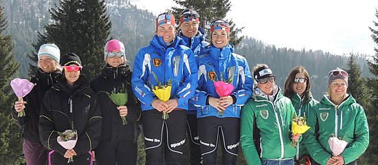 La staffetta femminile campione d'Italia nello sci di fondo