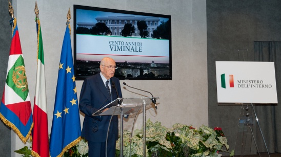 Il presidente della Repubblica Giorgio Napolitano alla cerimonia di celebrazione dei cento anni del Palazzo del Viminale