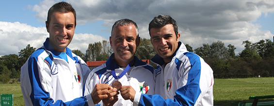 Marco Sablone, Pierluigi Pescosolido e Giancarlo Tazza delle Fiamme oro tiro a volo