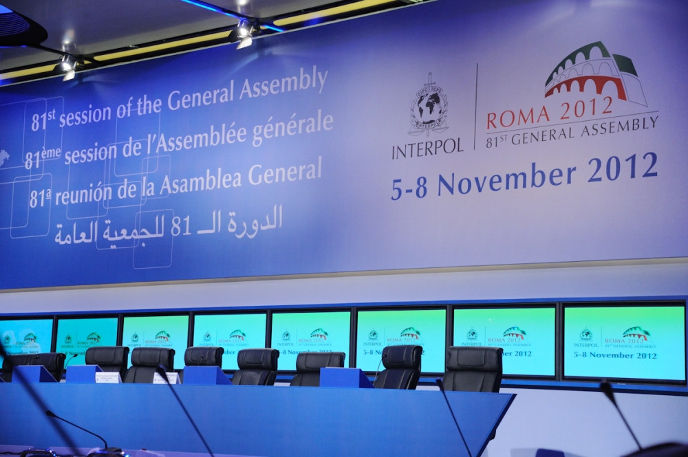 La sala per la conferenza dell'81^Assemblea Interpol a Roma