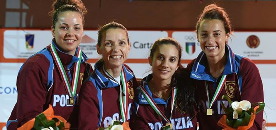 La squadra di fioretto femminile delle Fiamme oro (Foto Bizzi)